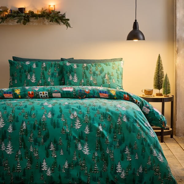 Зелено двойно  спално бельо 200x200 cm Festive Forest – Catherine Lansfield-image-1