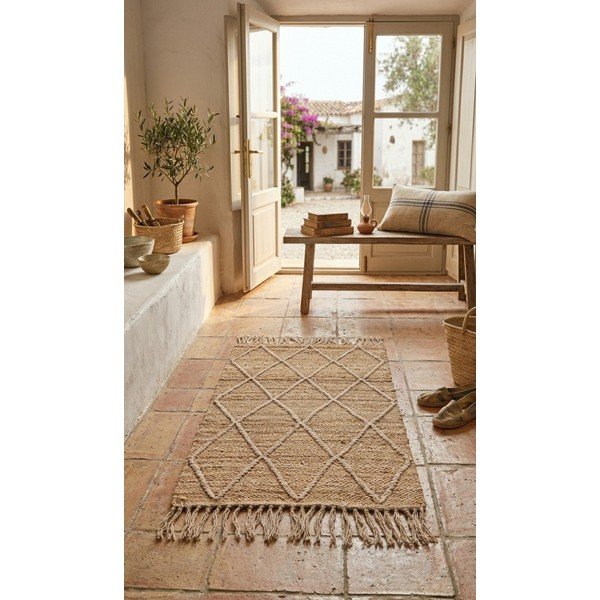 Ръчно изработен ютен килим в естествен цвят 60x90 cm Shaila – Yes Everyday-image-1