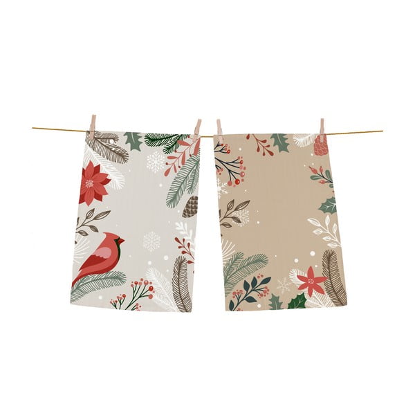 Комплект от 2 памучни кърпи за чай с коледен мотив Frosty Frosty Branches - Butter Kings