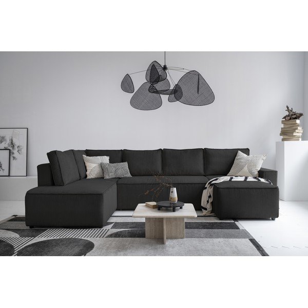 Антрацитен разтегателен ъглов диван от рипсено кадифе (ляв ъгъл/"U" форма) Brave Dave – Miuform-image-3