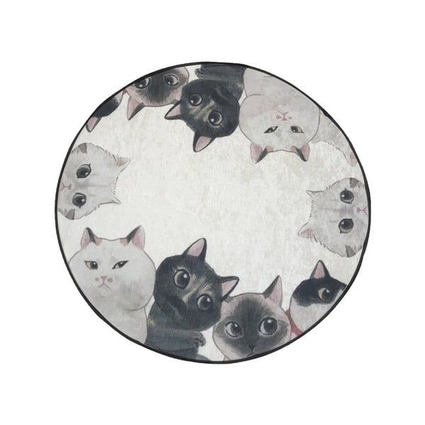Бяло-сива постелка за баня Lismo Cats, ⌀ 100 cm - Foutastic