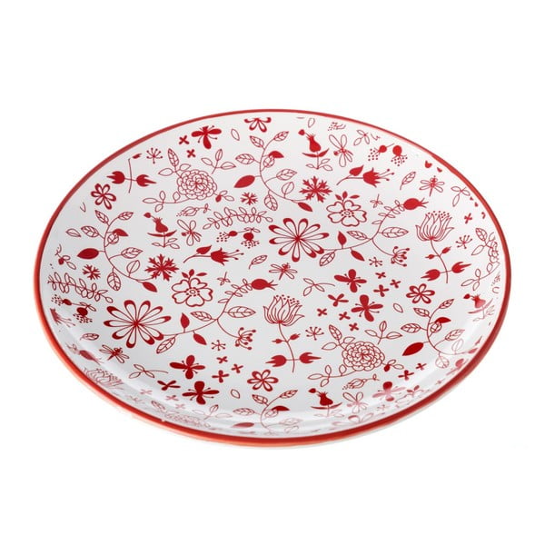 Červeno-bílý talíř Unimasa Meadow, Ø 20,3 cm
