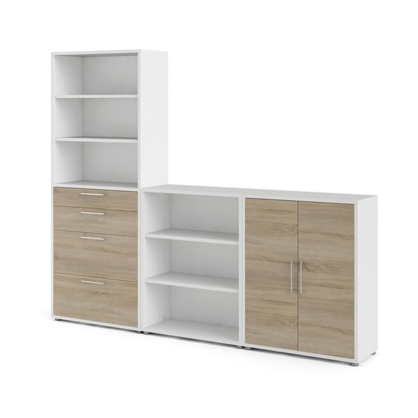 Бяло-естествена модулна библиотека от дъбов декор  268x222 cm Prima – Tvilum