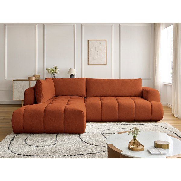 Сгъваем/с място за съхранение ъглов диван в тухлен цвят (ляв ъгъл/L форма) Fuji – Bobochic Paris-image-1