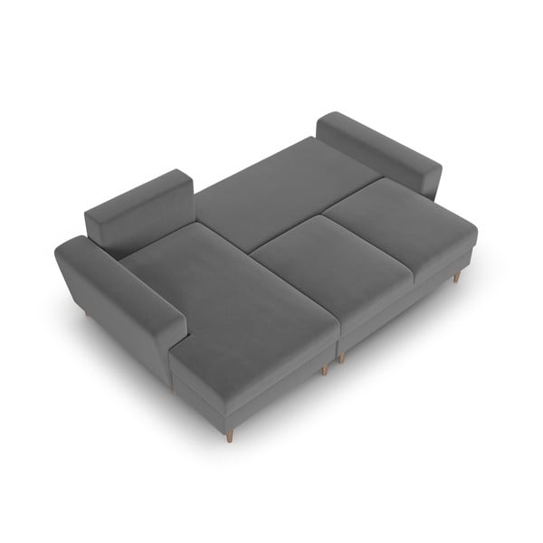 Светлосив кадифен разтегателен ъглов диван с място за съхранение (ляв ъгъл) Kyoto – Cosmopolitan Design-image-2