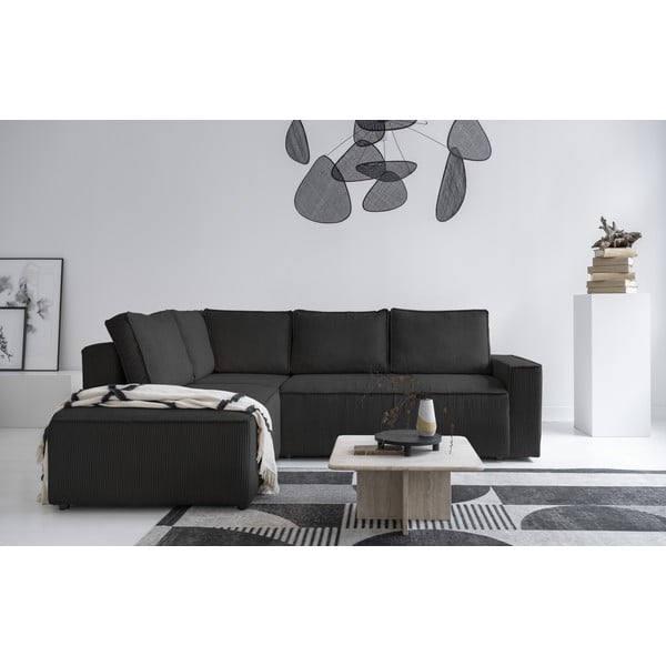 Антрацитен разтегателен ъглов диван от рипсено кадифе (ляв ъгъл) Brave Dave – Miuform-image-1