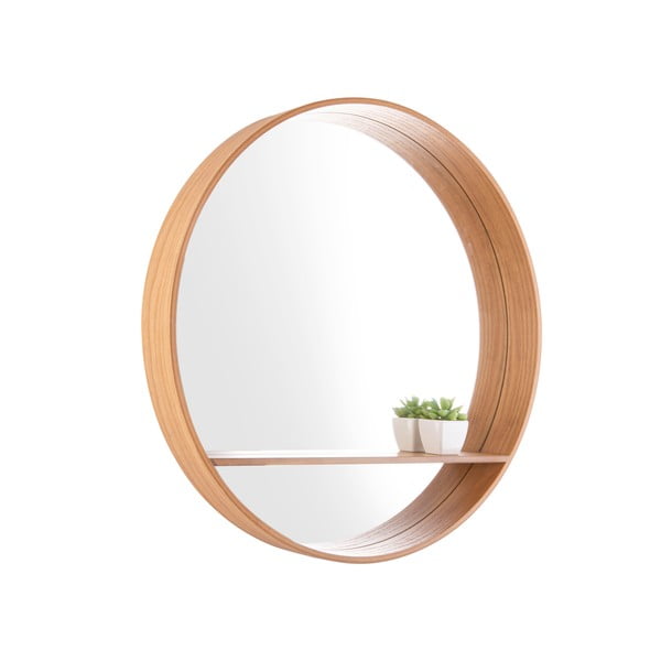 Стенно огледало с рафт с дървена рамка ø 61 cm Sheer - PT LIVING-image-2