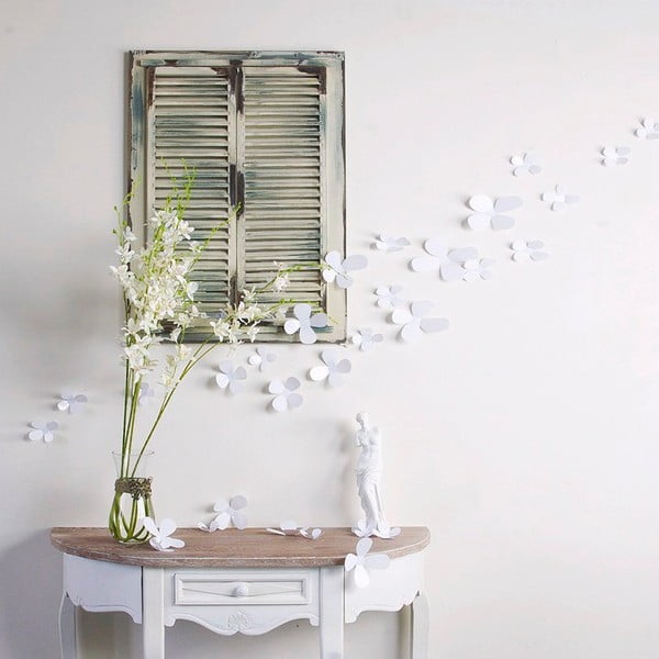 Комплект от 12 бели самозалепващи се 3D стикери Цветя - Ambiance-image-1