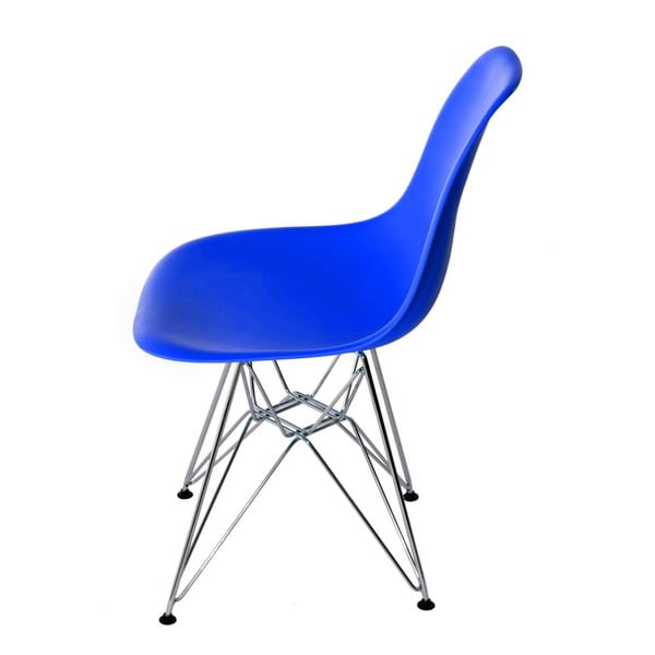 Tmavě modrá židle D2, chromové nohy