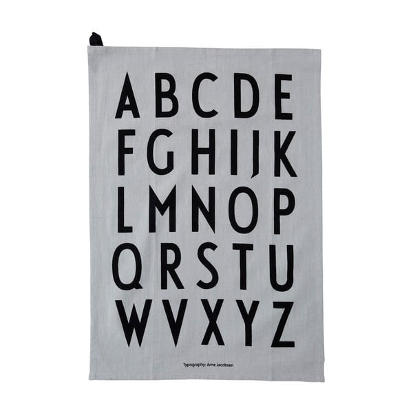 Сива памучна кърпа за чай "Азбука" в комплект от 2 броя, 40 x 60 cm - Design Letters