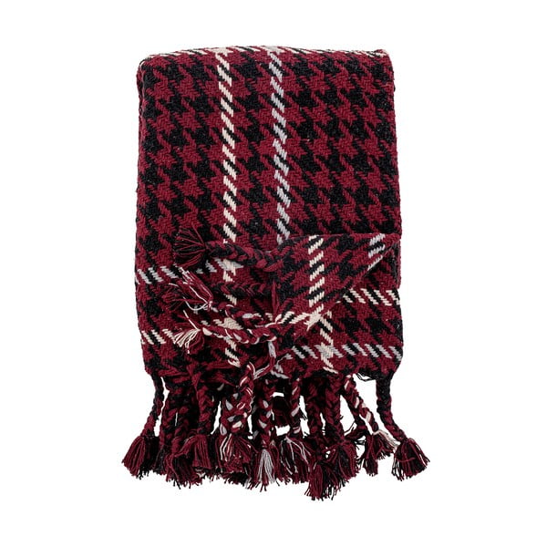 Червен коледен шал с памучен нивел, 150 x 130 cm Rivel Throw - Bloomingville-image-2
