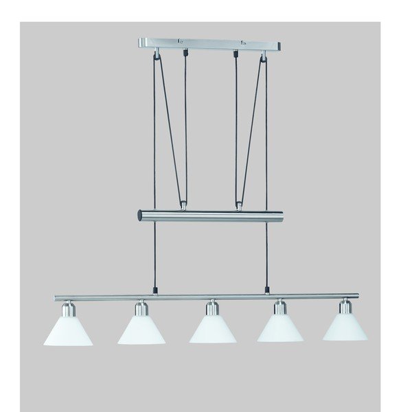 Висящо осветително тяло в сребрист цвят със стъклен абажур Stamina – Trio-image-1