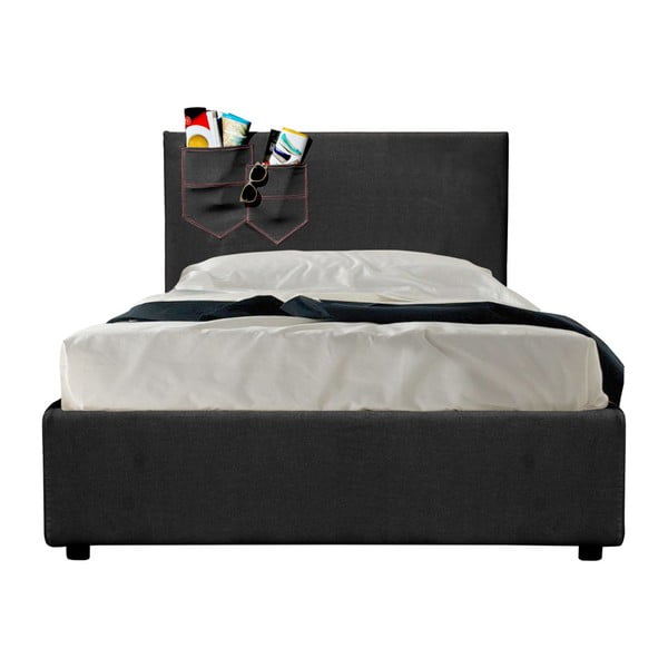 Černá jednolůžková postel s úložným prostorem a matrací 13Casa Task, 80 x 190 cm
