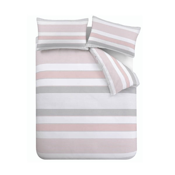 Розово и сиво спално бельо , 200 x 200 cm Newquay Stripe - Catherine Lansfield
