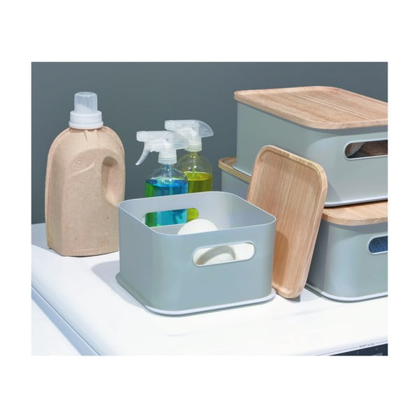 Сива кутия за съхранение с капак, изработена от пауловния Дърво с дръжки, 21,3 x 21,3 cm Eco - iDesign-image-4