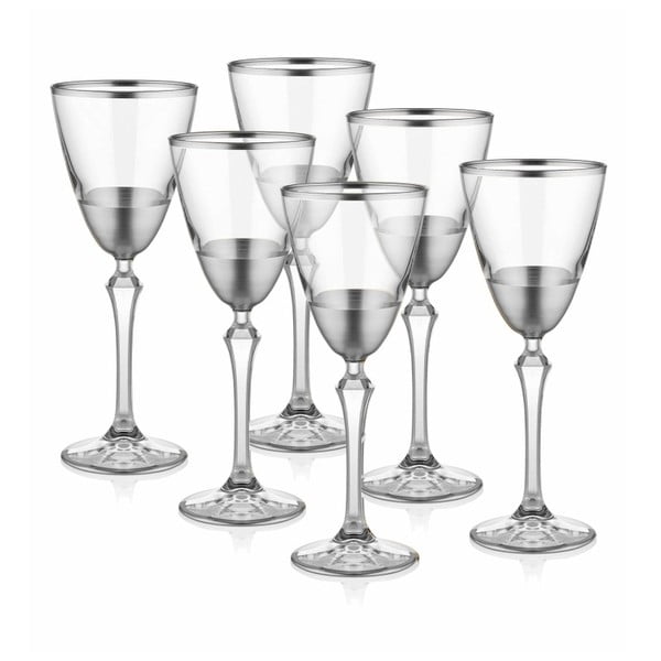 Комплект от 6 чаши за вино със сребърна декорация - The Mia