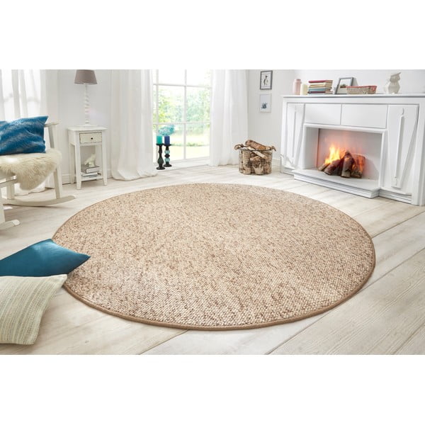 Светлокафяв кръгъл килим ø 200 cm Wolly – BT Carpet-image-1