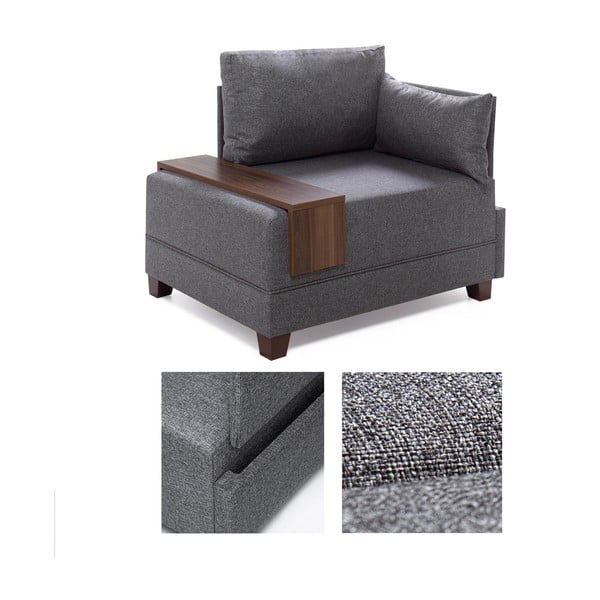 Сив фотьойл с подлакътник от дясната страна и дъска за съхранение Martha Fly - Balcab Home-image-2