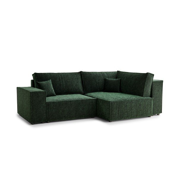 Тъмнозелен шенилов сгъваем/с място за съхранение ъглов диван (десен ъгъл/L форма) Tonga – Maison de Rêve
