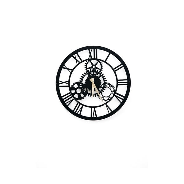 Черен стенен часовник Davin Clock, ⌀ 48 cm - Wallity