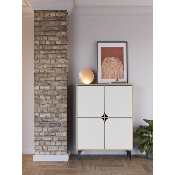 Шкаф в дъбов декор в бял и естествен цвят 90x120 cm Nola - Marckeric-image-1