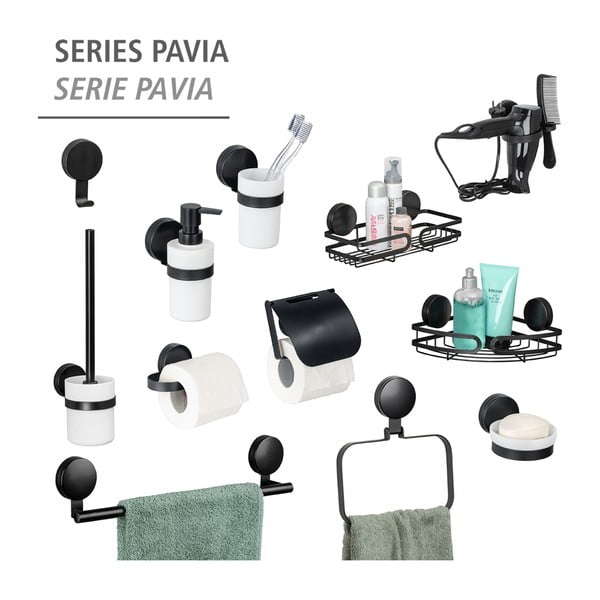 Черен ъглов рафт за баня Static-Loc® , ширина 27 cm Pavia - Wenko-image-2