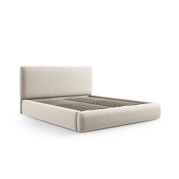 Бежово двойно тапицирано легло с място за съхранение с включена подматрачна рамка 140x200 cm Colonel – Cosmopolitan Design