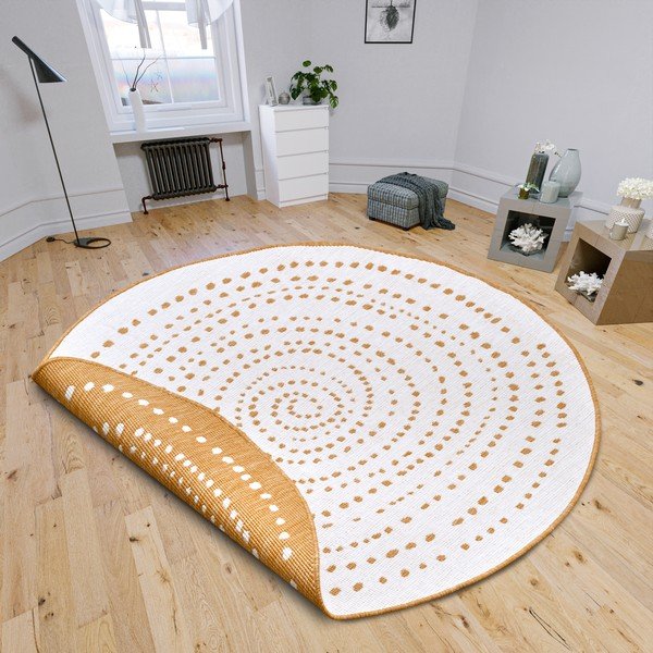 Кръгъл външен килим в бял цвят и жълта охраø 200 cm Bali – NORTHRUGS-image-1