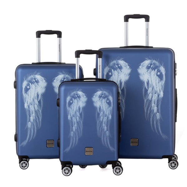 Комплект от 3 сини куфара за пътуване Wings - Berenice