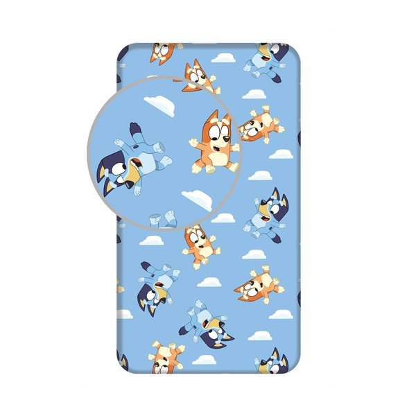 Син еластичен единичен памучен детски чаршаф 90x200 cm Bluey – Jerry Fabrics