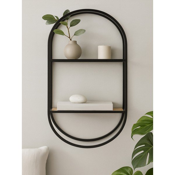 Черен/в естествен цвят на няколко нива метален стенен рафт 35 cm Mataram – Premier Housewares-image-2