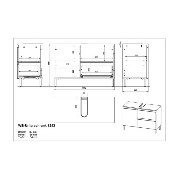 Тъмно сив шкаф под умивалника в дъб 80x56 cm Salinas - Germania-image-4