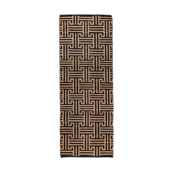 Черна/естествена ръчно изработена пътека със смес от юта 80x230 cm Meander Jute – Flair Rugs