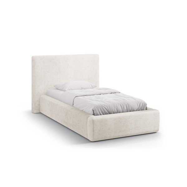 Кремаво единично легло 90x200 cm тапицирано с място за съхранение с включена подматрачна рамка Amy – Micadoni 
