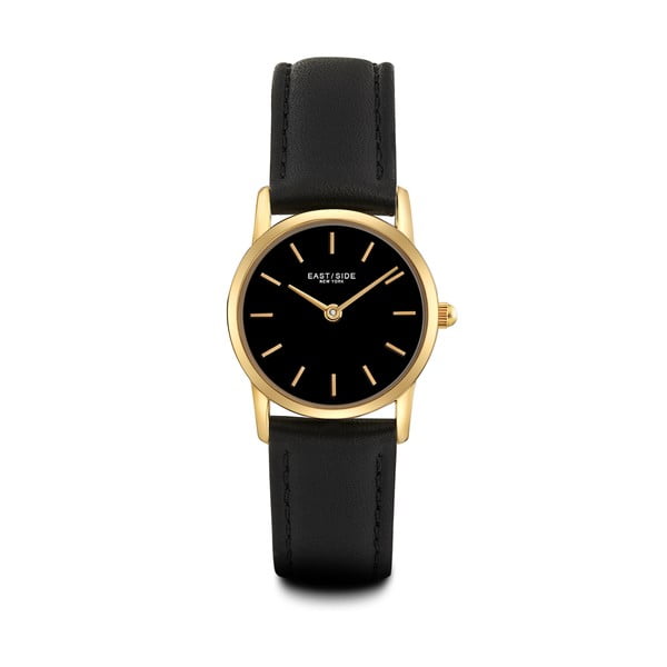 Dámské černé hodinky s koženým řemínkem a ciferníkem ve zlaté barvě Eastside Elridge