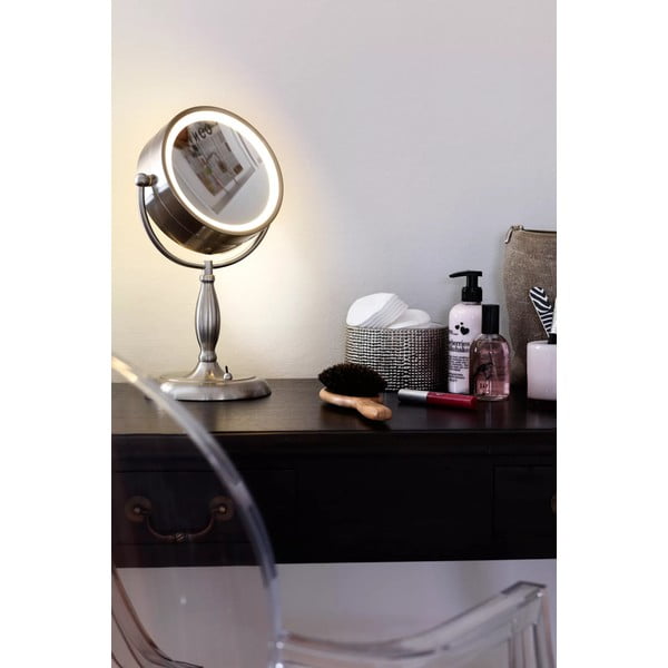 Настолно огледало с осветление в сребристо лице, ø 16,2 cm - Markslöjd-image-1
