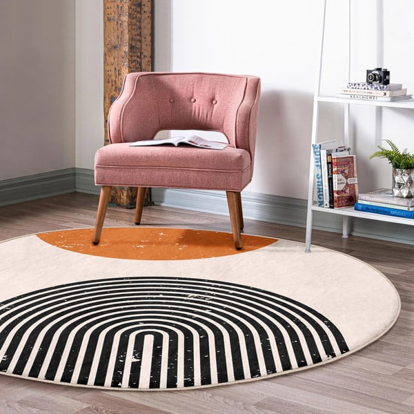 Оранжево-кремав кръгъл килим подходящ за пране и за прахосмукачки роботи ø 120 cm Comfort – Mila Home-image-1