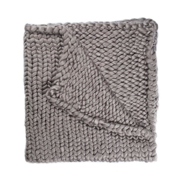 Šedá ručně pletená deka Chunky Plaids, 100 x 150 cm