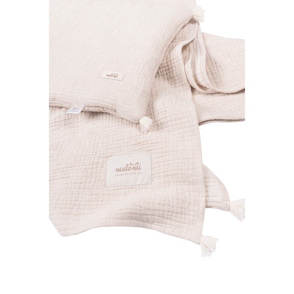 Кремаво муселиново бебешко одеяло и възглавница в комплект 100x130 cm Muslin Linen – Malomi Kids-image-2