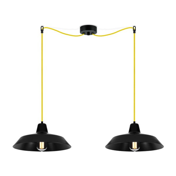 Жълта висяща лампа с 2 черни абажура Cinco - Bulb Attack