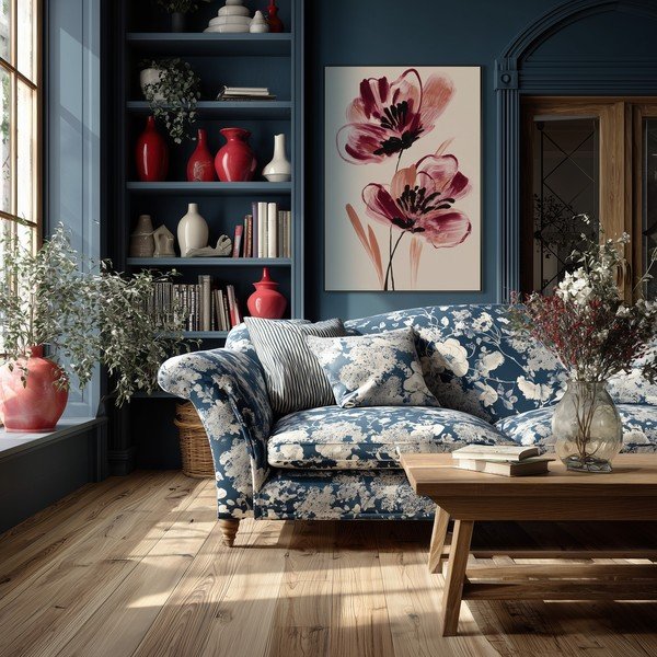 Печатна картина с включена рамка/върху платно 70x100 cm Burgundy Blooms – Styler-image-3