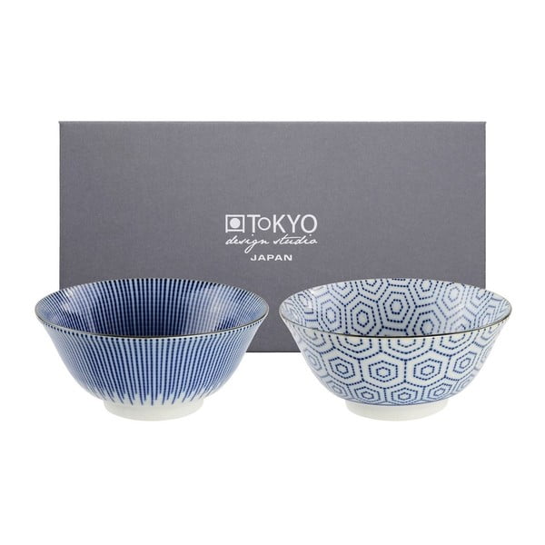 Комплект от 2 сини порцеланови купи в подаръчна кутия Tokyo Design Studio Kotobuki Soft - Tokyo Design Studio