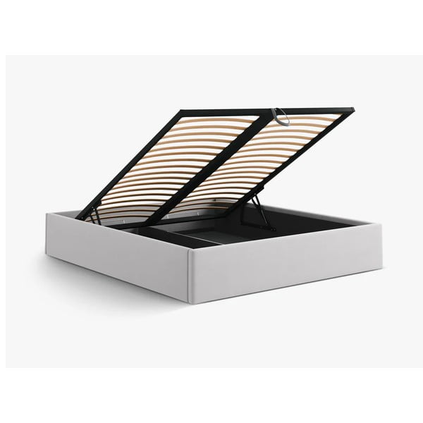 Светлосиво двойно легло 160x200 cm тапицирано с място за съхранение/без табла с включена подматрачна рамка Susan – Micadoni -image-3