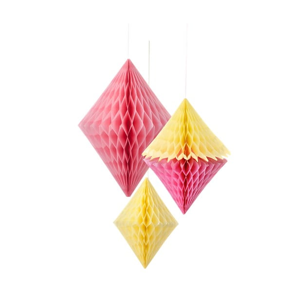 Papírové dekorace Honeycomb Diamond Yellow&Pink, 3 kusy