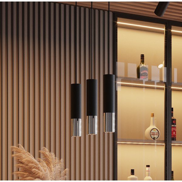 Черно/сребристo метално висящо осветително тяло ø 8 cm Longbot – Sollux-image-1