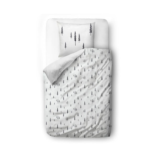 Бяло спално бельо за единично легло от памучен сатен 140x200 cm Forest - Butter Kings