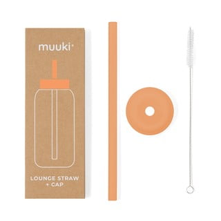 Силиконова сламка с четка за почистване и капак Tropical Papaya – Muuki