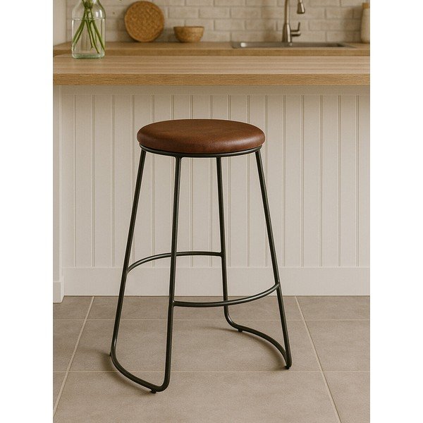 Черен/кафяв тапициран бар стол (височина на седалката 64 cm) Brixton – Premier Housewares-image-1