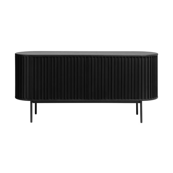 Черен нисък скрин в дъбов декор с плъзгащи се врати 73x160 cm Siena - Unique Furniture