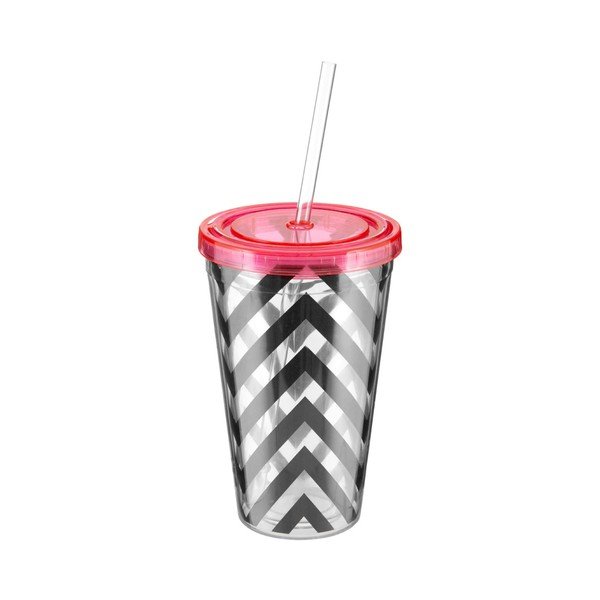 Pruhovaný kelímek s růžovým víčkem Premier Housewares Chevron, 450 ml-image-1